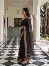 MIMOSA Black Maheshwari Cotton Saree — pose 3 styling detail