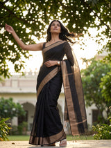 MIMOSA Black Maheshwari Cotton Saree — pose 5 styling detail