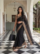 MIMOSA Black Maheshwari Cotton Saree — pose 6 styling detail