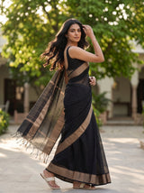 MIMOSA Black Maheshwari Cotton Saree — pose 9 styling detail
