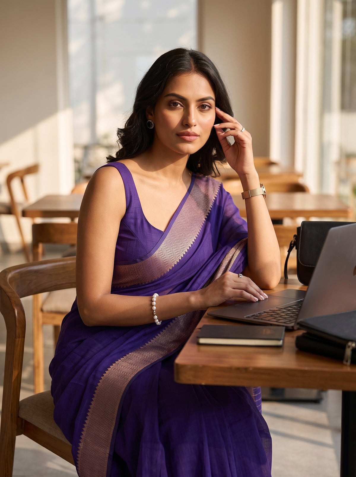 MIMOSA Jamun Maheshwari Cotton Saree — pose 10 styling detail