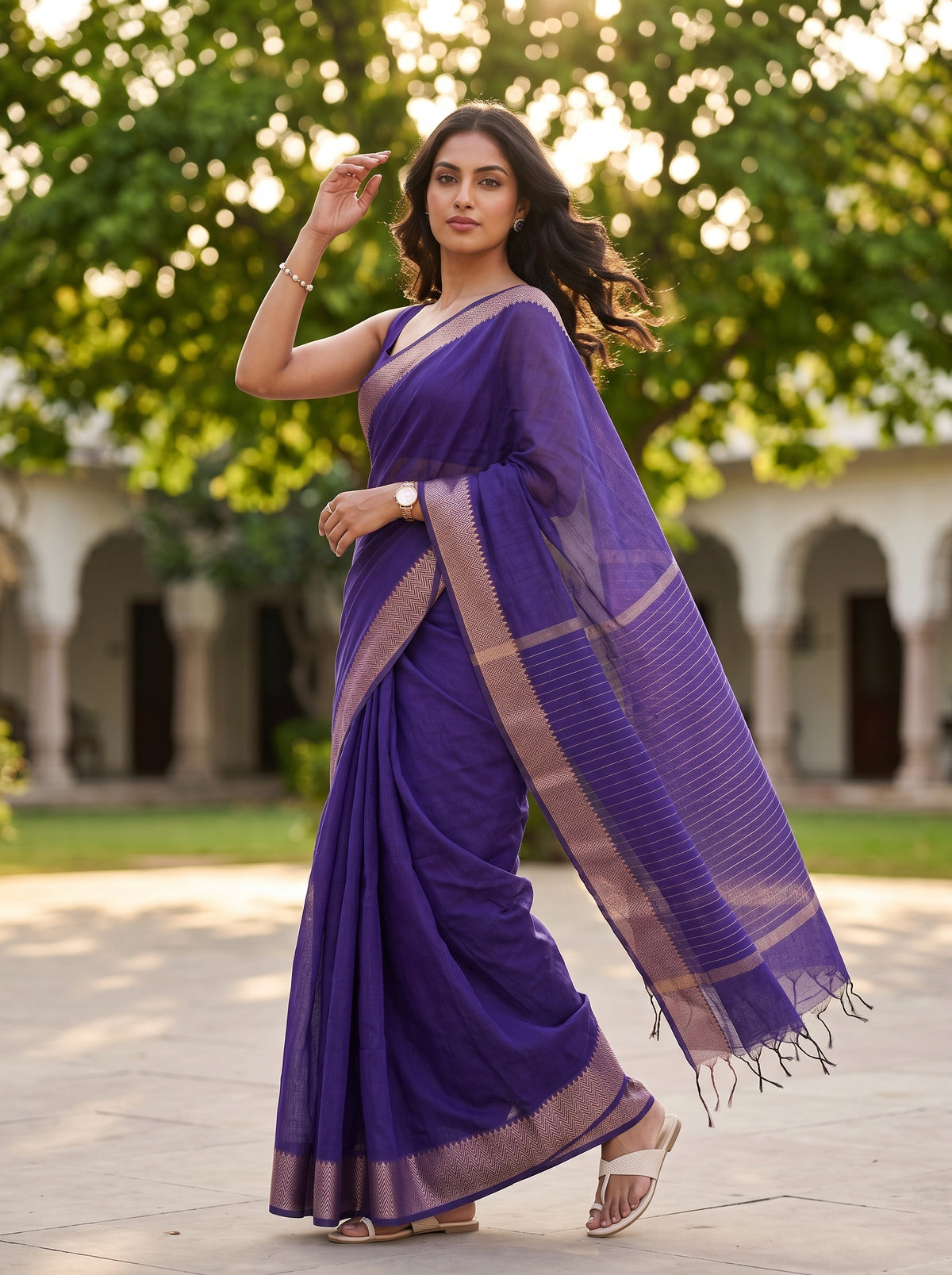 MIMOSA Jamun Maheshwari Cotton Saree — pose 9 styling detail