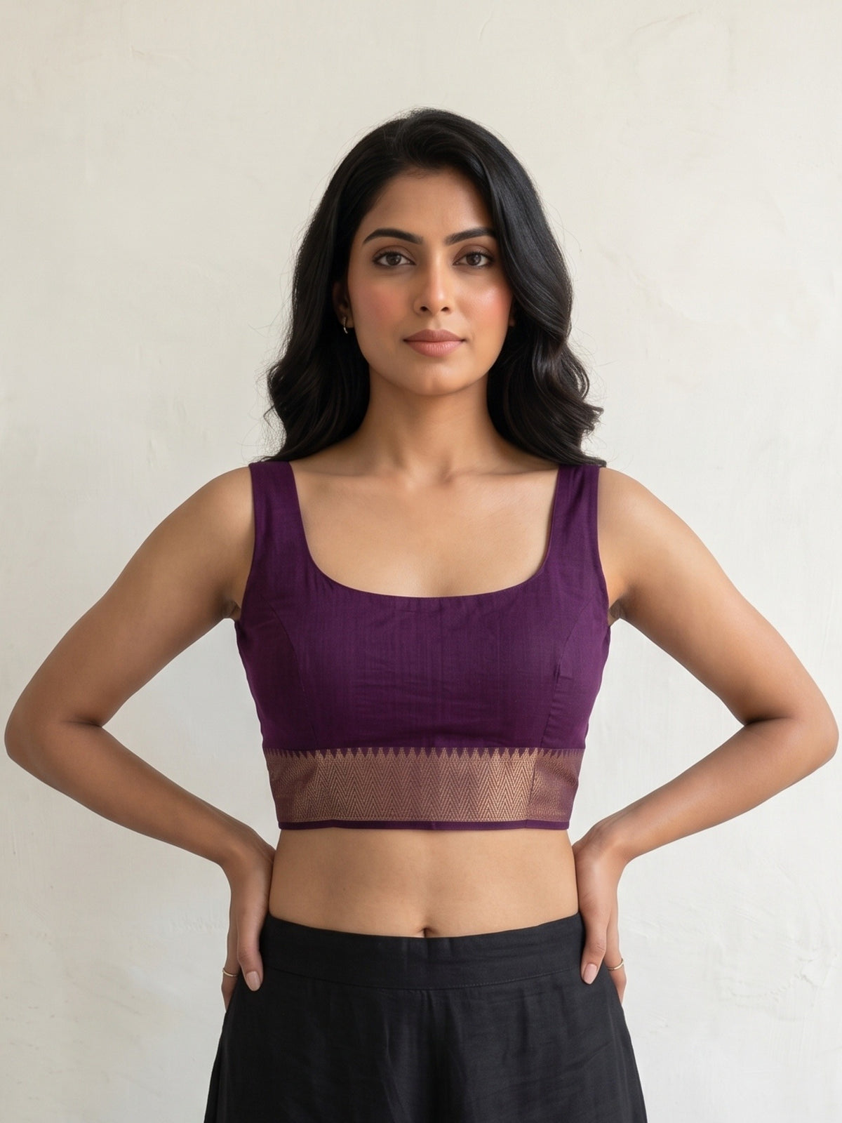 MIMOSA Magenta Maheshwari Cotton Saree — blouse close-up