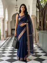 MIMOSA Navy Maheshwari Cotton Cotton Saree — AI Model lifestyle pose