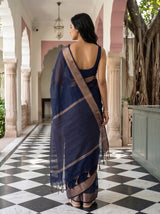 MIMOSA Navy Maheshwari Cotton Cotton Saree — Saree shot pallu body