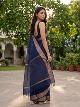 MIMOSA Navy Maheshwari Cotton Saree — pose 7 styling detail