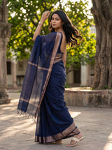 MIMOSA Navy Maheshwari Cotton Saree — pose 9 styling detail