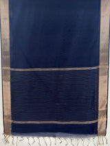 MIMOSA Navy Maheshwari Cotton Saree — pallu and zari work detail