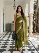 MIMOSA Olive Maheshwari Cotton Cotton Saree — AI Model lifestyle pose