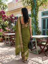 MIMOSA Olive Maheshwari Cotton Cotton Saree — Saree shot pallu body
