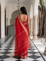 MIMOSA Red Maheshwari Cotton Cotton Saree — Saree shot pallu body