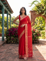 MIMOSA Red Maheshwari Cotton Saree — pose 4 styling detail