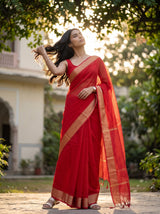 MIMOSA Red Maheshwari Cotton Saree — pose 5 styling detail