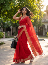 MIMOSA Red Maheshwari Cotton Saree — pose 9 styling detail