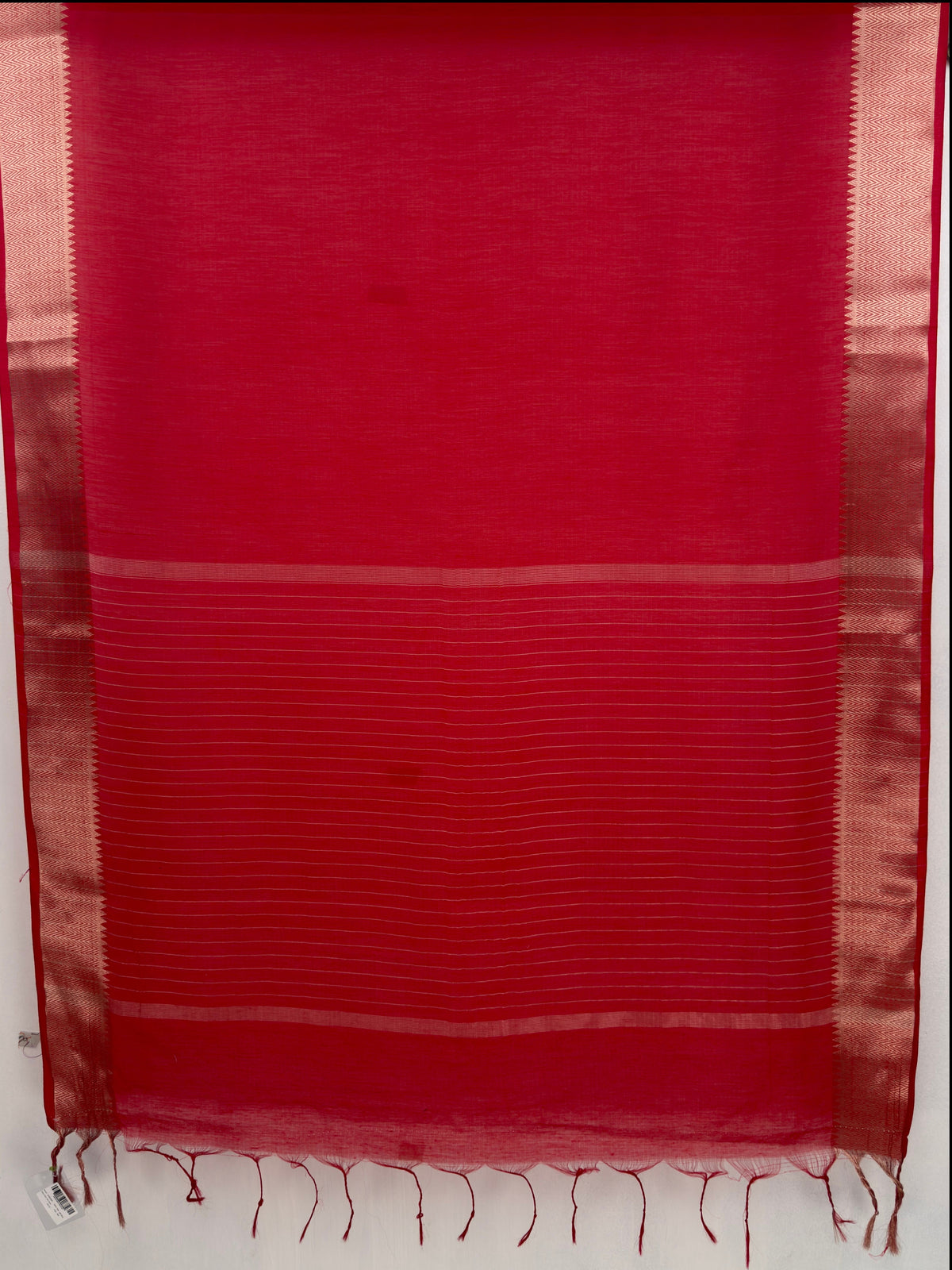 MIMOSA Red Maheshwari Cotton Saree — pallu and zari work detail