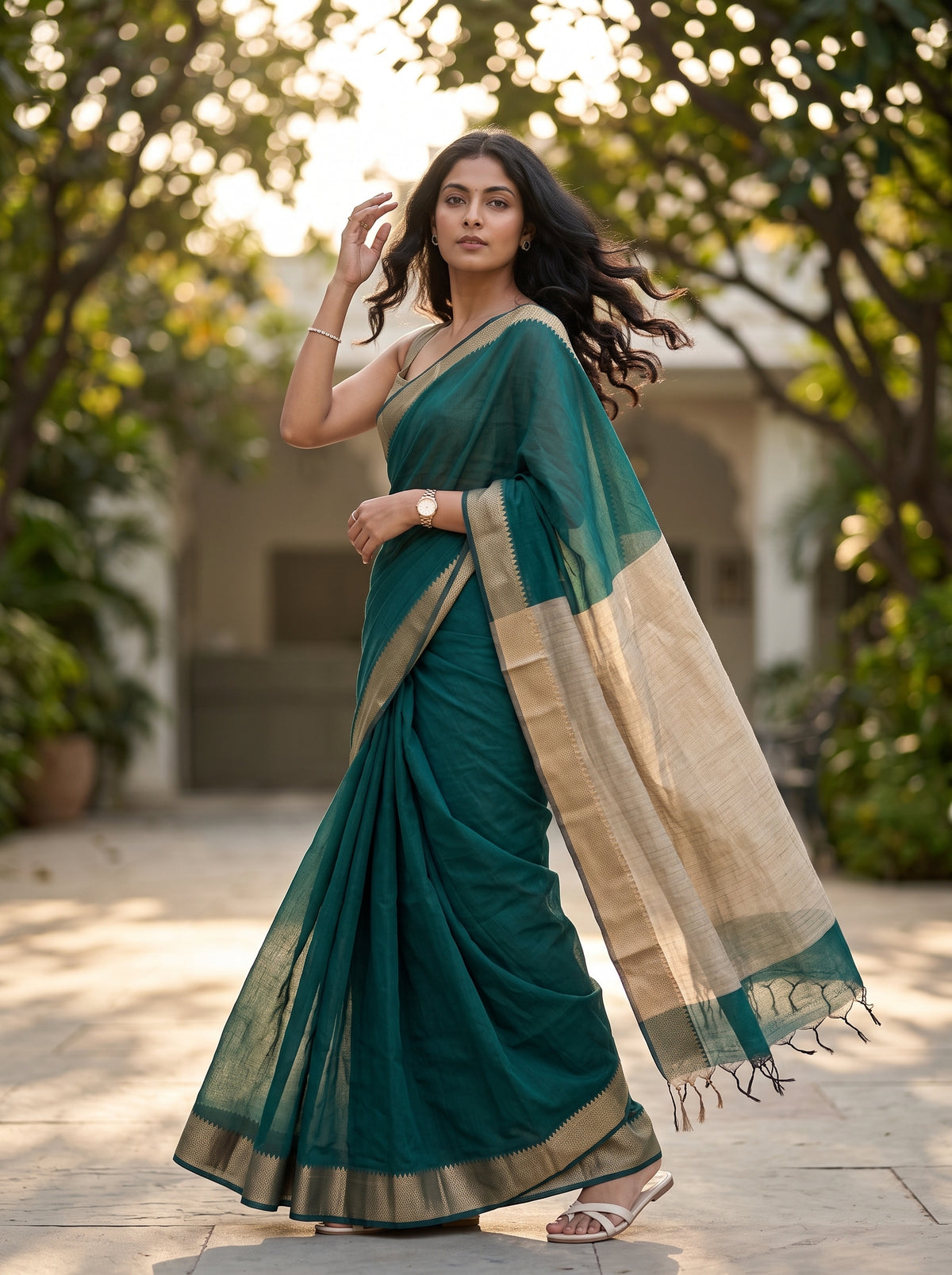 MIMOSA Rama Maheshwari Cotton Saree — pose 9 styling detail