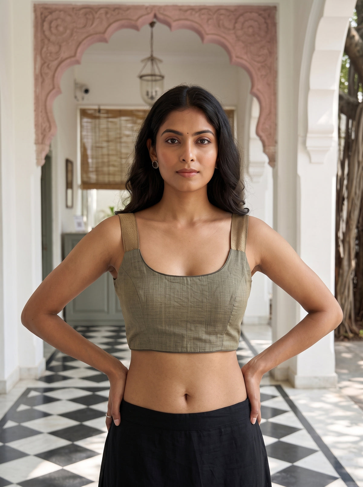 MIMOSA Rama Maheshwari Cotton Saree — blouse close-up