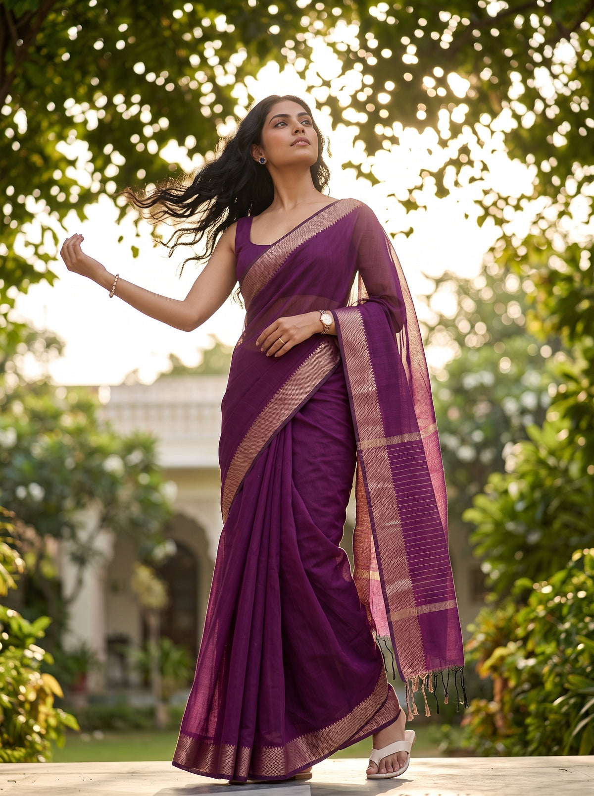 MIMOSA Rani Maheshwari Cotton Saree — pose 5 styling detail