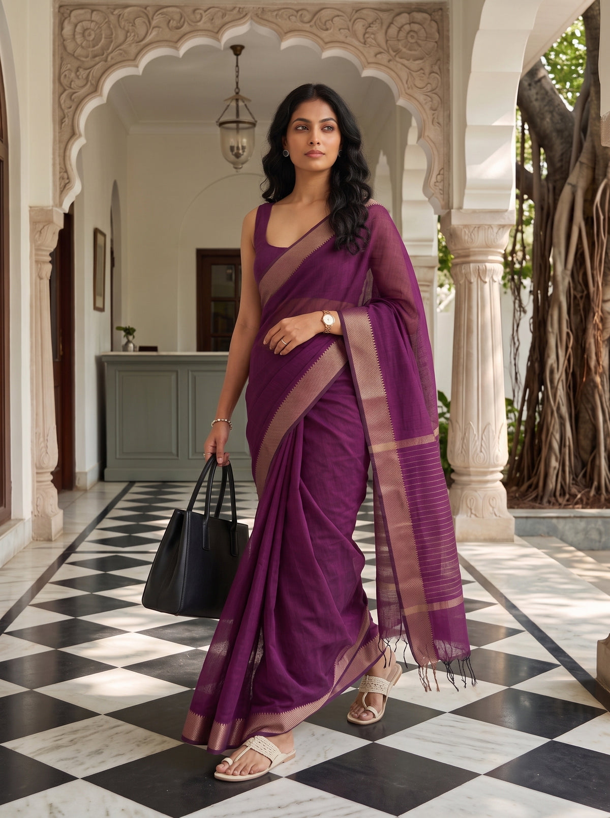 MIMOSA Rani Maheshwari Cotton Saree — pose 6 styling detail