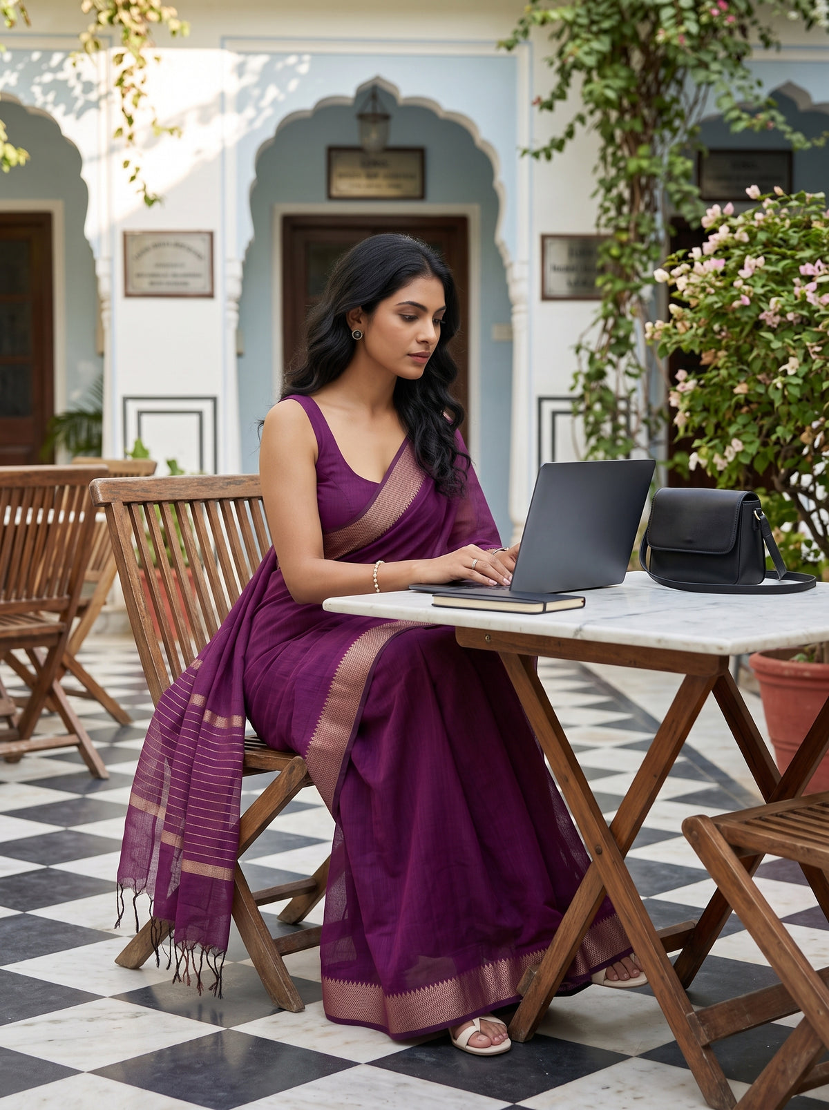 MIMOSA Rani Maheshwari Cotton Saree — pose 8 styling detail