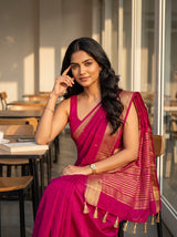MIMOSA Strawberry Maheshwari Cotton Saree — pose 10 styling detail