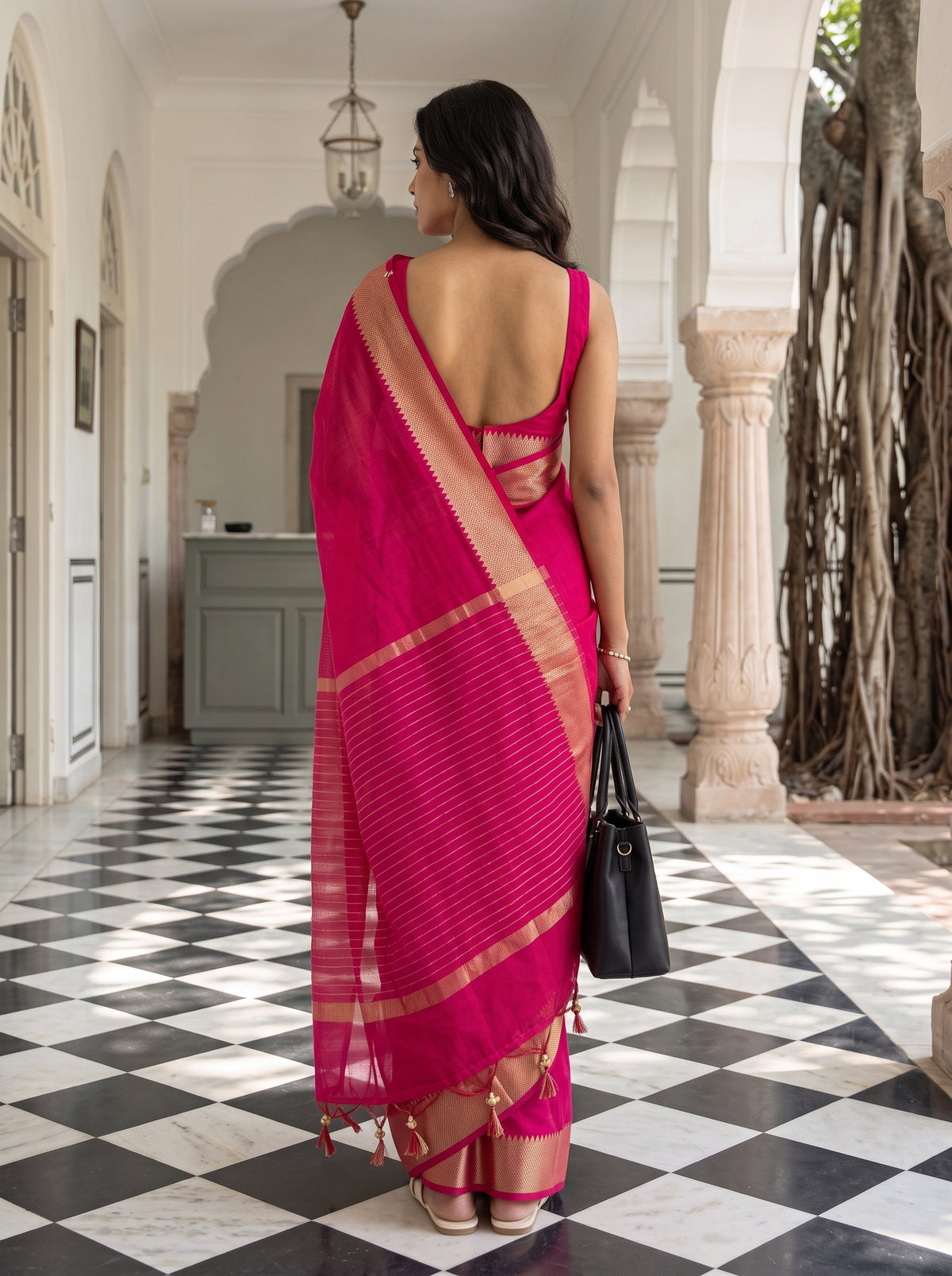 MIMOSA Strawberry Maheshwari Cotton Cotton Saree — Saree shot pallu body