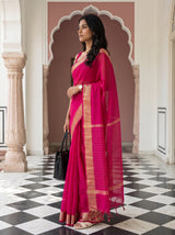 MIMOSA Strawberry Maheshwari Cotton Saree — pose 3 styling detail