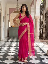 MIMOSA Strawberry Maheshwari Cotton Saree — pose 4 styling detail