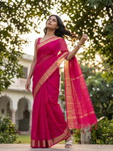 MIMOSA Strawberry Maheshwari Cotton Saree — pose 5 styling detail