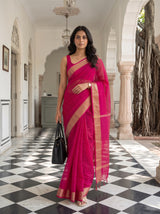 MIMOSA Strawberry Maheshwari Cotton Saree — pose 6 styling detail
