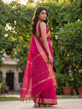 MIMOSA Strawberry Maheshwari Cotton Saree — pose 7 styling detail