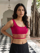 MIMOSA Strawberry Maheshwari Cotton Saree — blouse close-up