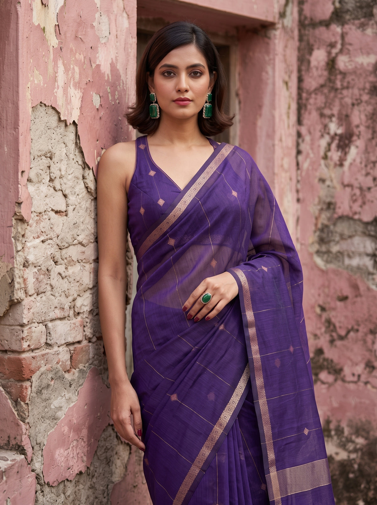 MIMOSA Jamun Maheshwari Cotton Cotton Saree — pose 10 styling detail