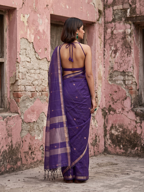 MIMOSA Jamun Maheshwari Cotton Cotton Saree — pose 2 styling detail