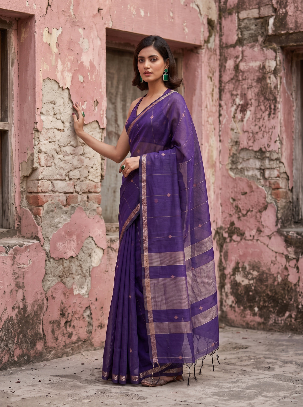 MIMOSA Jamun Maheshwari Cotton Cotton Saree — pose 5 styling detail