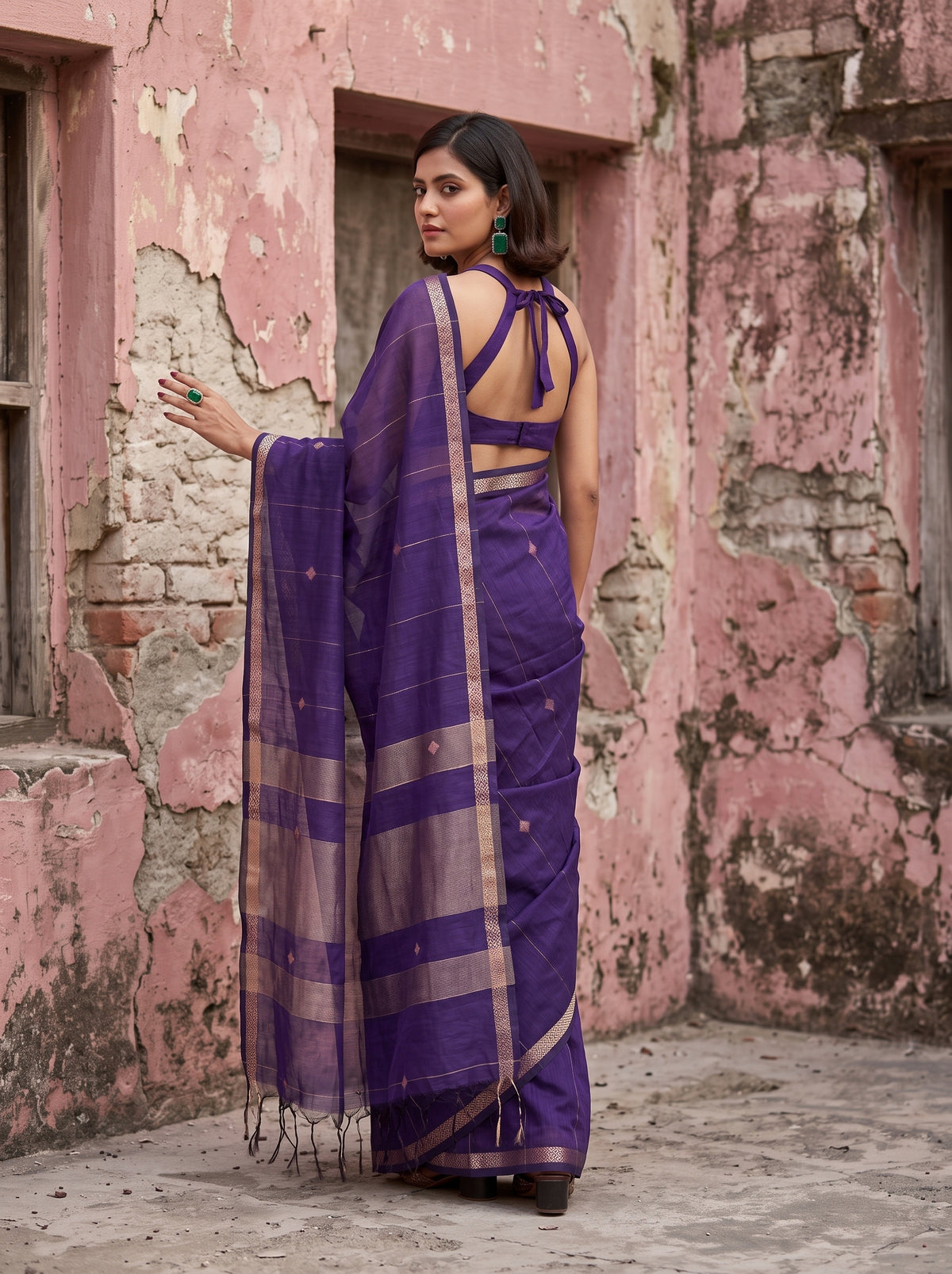 MIMOSA Jamun Maheshwari Cotton Cotton Saree — pose 7 styling detail