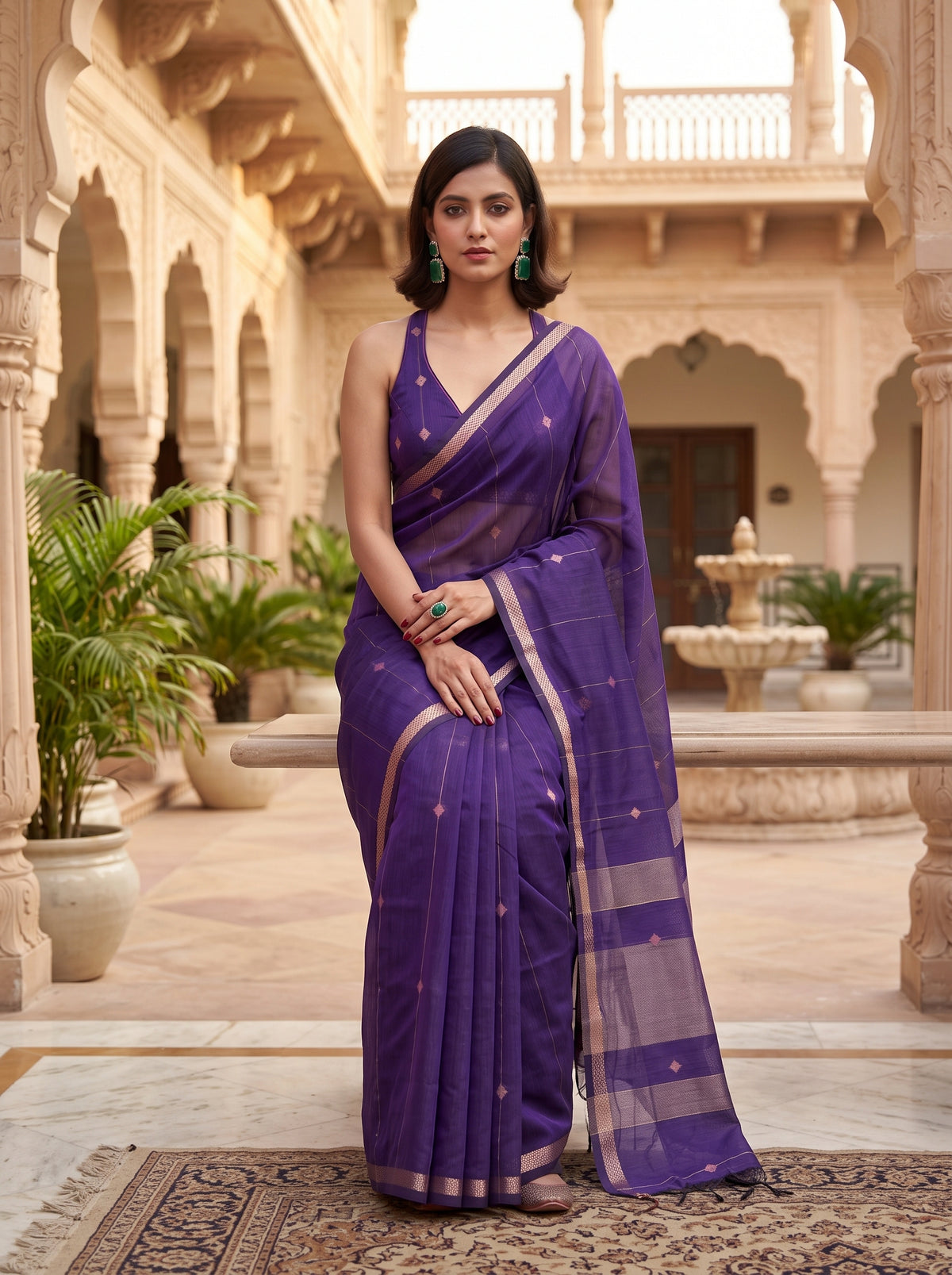 MIMOSA Jamun Maheshwari Cotton Cotton Saree — pose 8 styling detail
