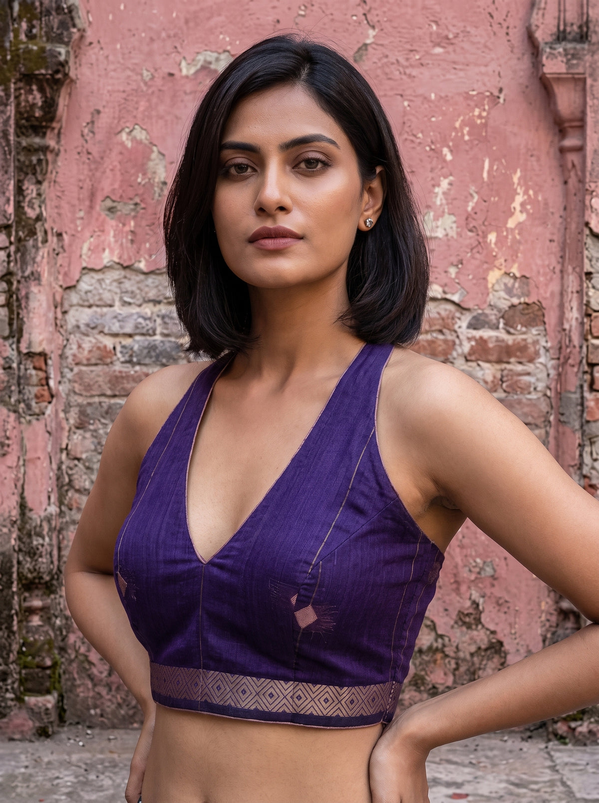 MIMOSA Jamun Maheshwari Cotton Cotton Saree — blouse close-up