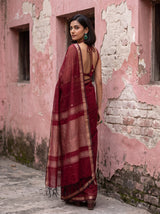 MIMOSA Maroon Maheshwari Cotton Cotton Saree — pose 7 styling detail