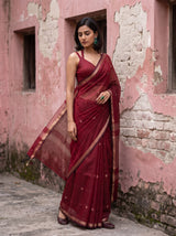 MIMOSA Maroon Maheshwari Cotton Cotton Saree — pose 9 styling detail