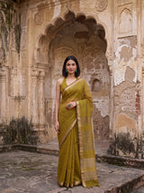 MIMOSA Mustard Maheshwari Cotton Cotton Saree — pose 10 styling detail