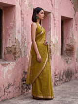 MIMOSA Mustard Maheshwari Cotton Cotton Saree — pose 3 styling detail