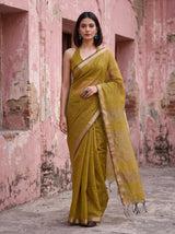 MIMOSA Mustard Maheshwari Cotton Cotton Saree — pose 6 styling detail