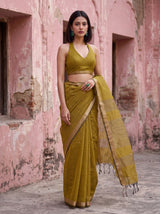 MIMOSA Mustard Maheshwari Cotton Cotton Saree — pose 9 styling detail
