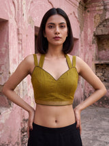 MIMOSA Mustard Maheshwari Cotton Cotton Saree — blouse close-up