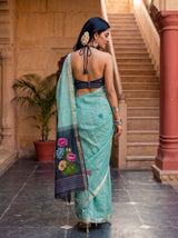 MIMOSA Blue Bhagalpuri Cotton Saree — pose 2 styling detail