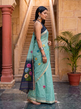 MIMOSA Blue Bhagalpuri Cotton Saree — pose 3 styling detail