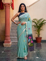 MIMOSA Blue Bhagalpuri Cotton Saree — pose 4 styling detail