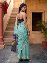 MIMOSA Blue Bhagalpuri Cotton Saree — pose 5 styling detail