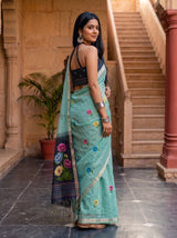 MIMOSA Blue Bhagalpuri Cotton Saree — pose 7 styling detail